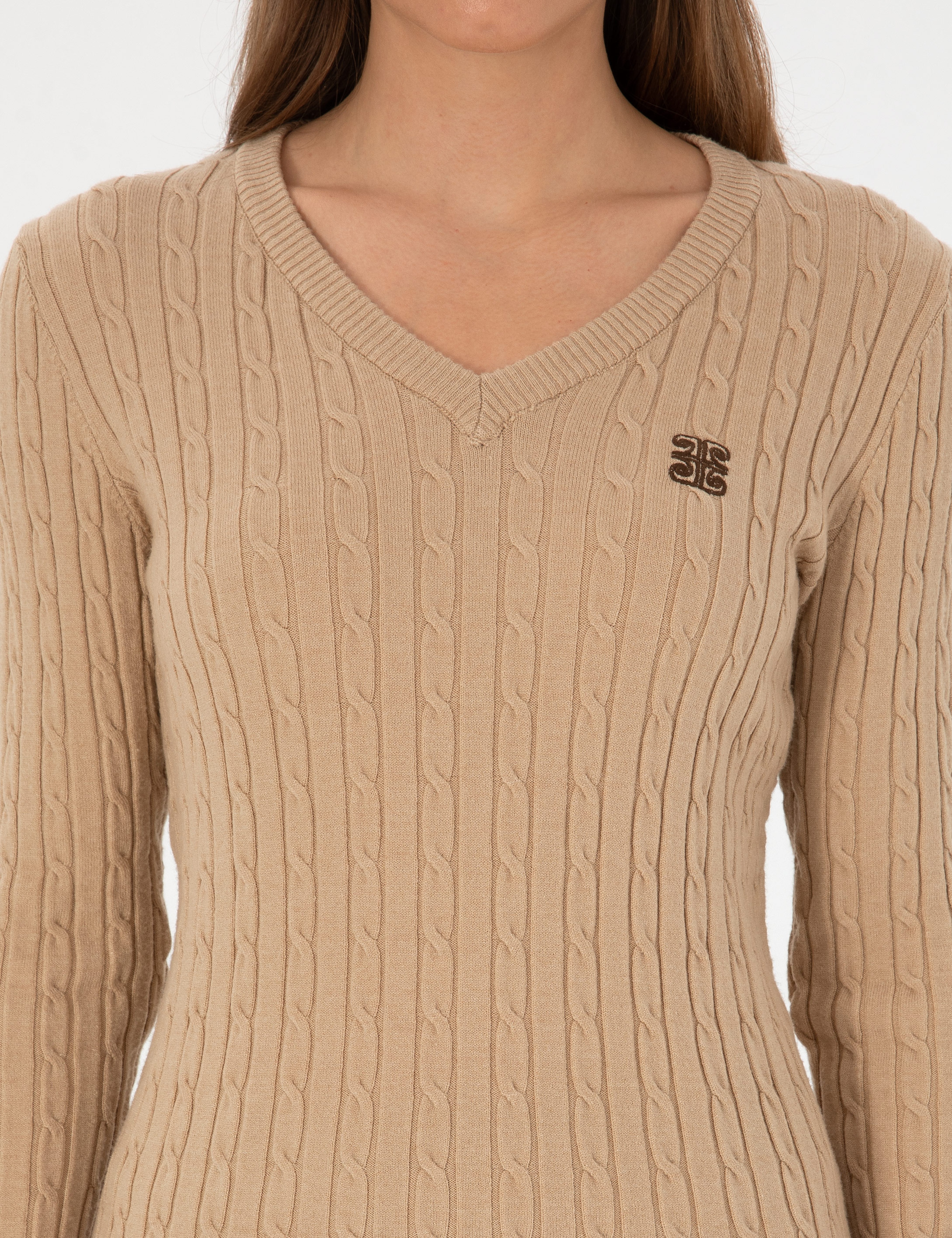 Bej Melanj Extra Slim Fit Basic Kazak - Image 6