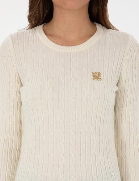 Ekru Slim Fit Bisiklet Yaka Basic Kazak - 50317072006