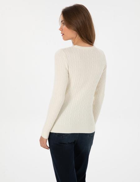 Ekru Slim Fit Bisiklet Yaka Basic Kazak - 50317072006