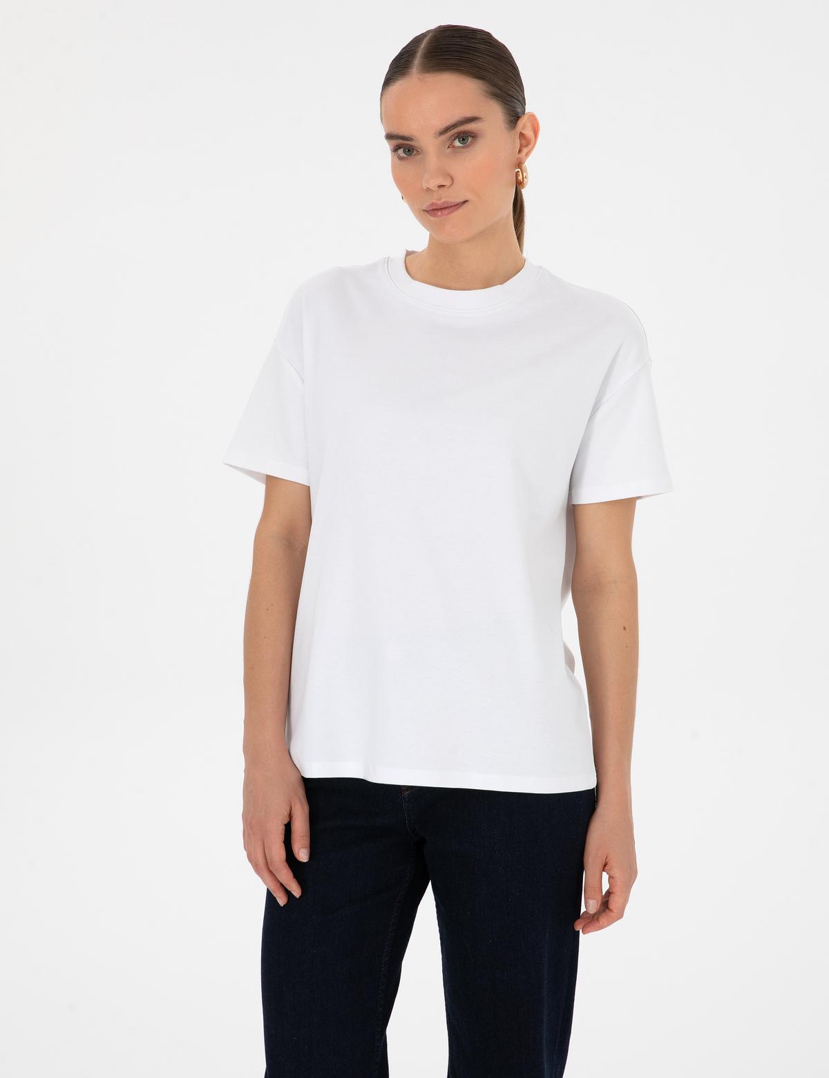 Beyaz Oversize Basic Tişört - 50316880003