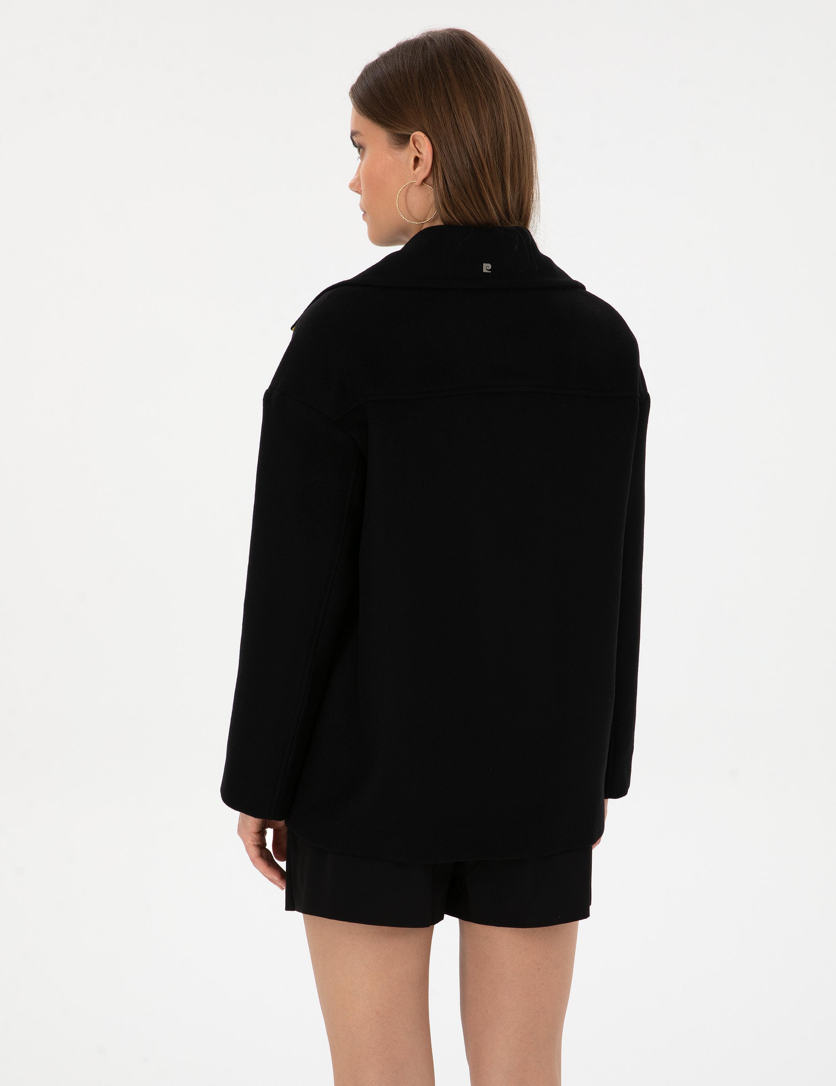 Siyah Comfort Fit Kaşe Kaban