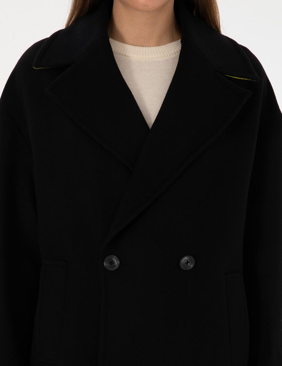 Siyah Comfort Fit Kaşe Kaban