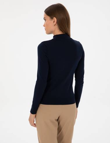 Lacivert Slim Fit Yarım Balıkçı Yaka Basic Kazak