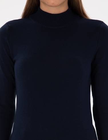 Lacivert Slim Fit Yarım Balıkçı Yaka Basic Kazak