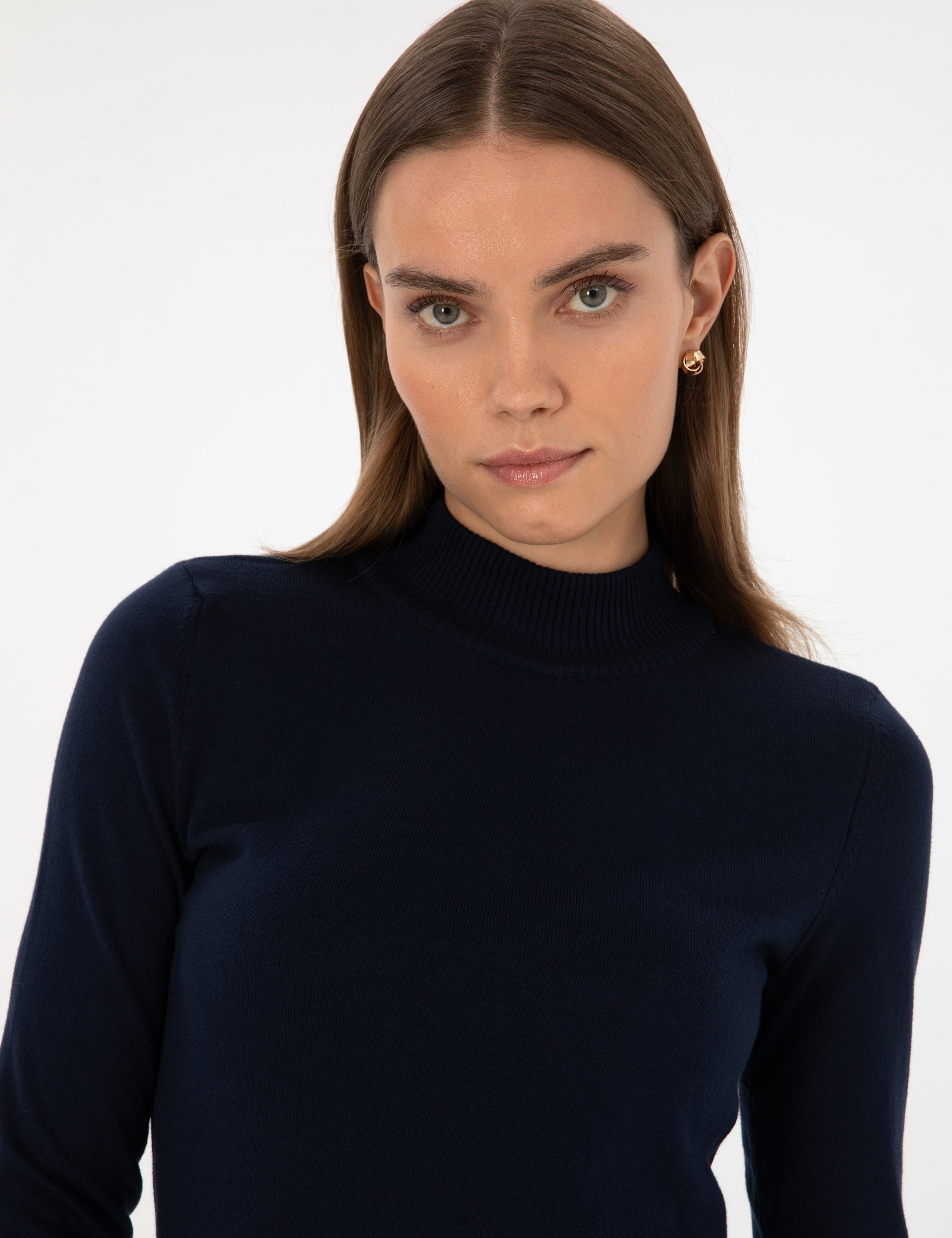 Lacivert Slim Fit Yarım Balıkçı Yaka Basic Kazak - Image 2