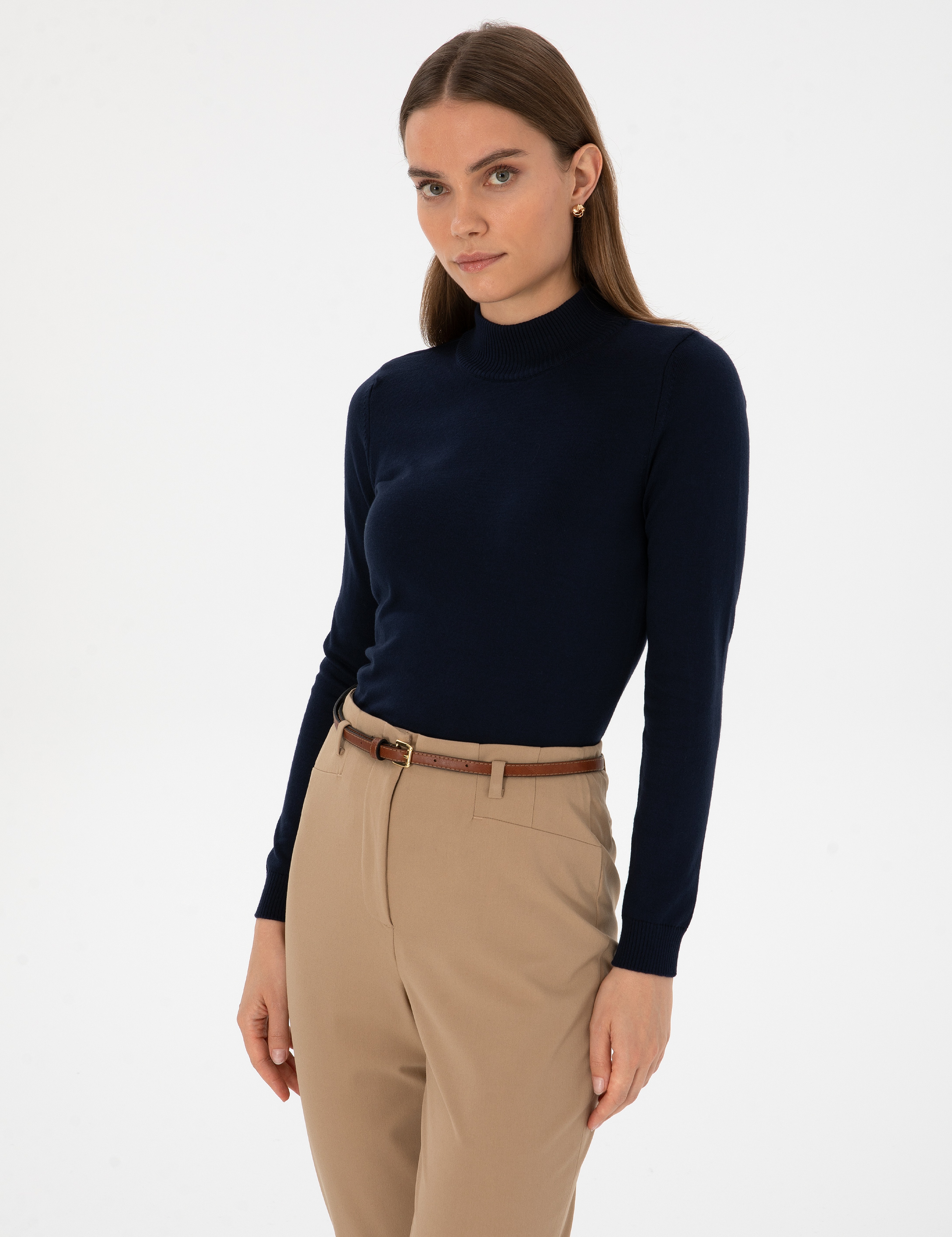 Lacivert Slim Fit Yarım Balıkçı Yaka Basic Kazak - Image 3