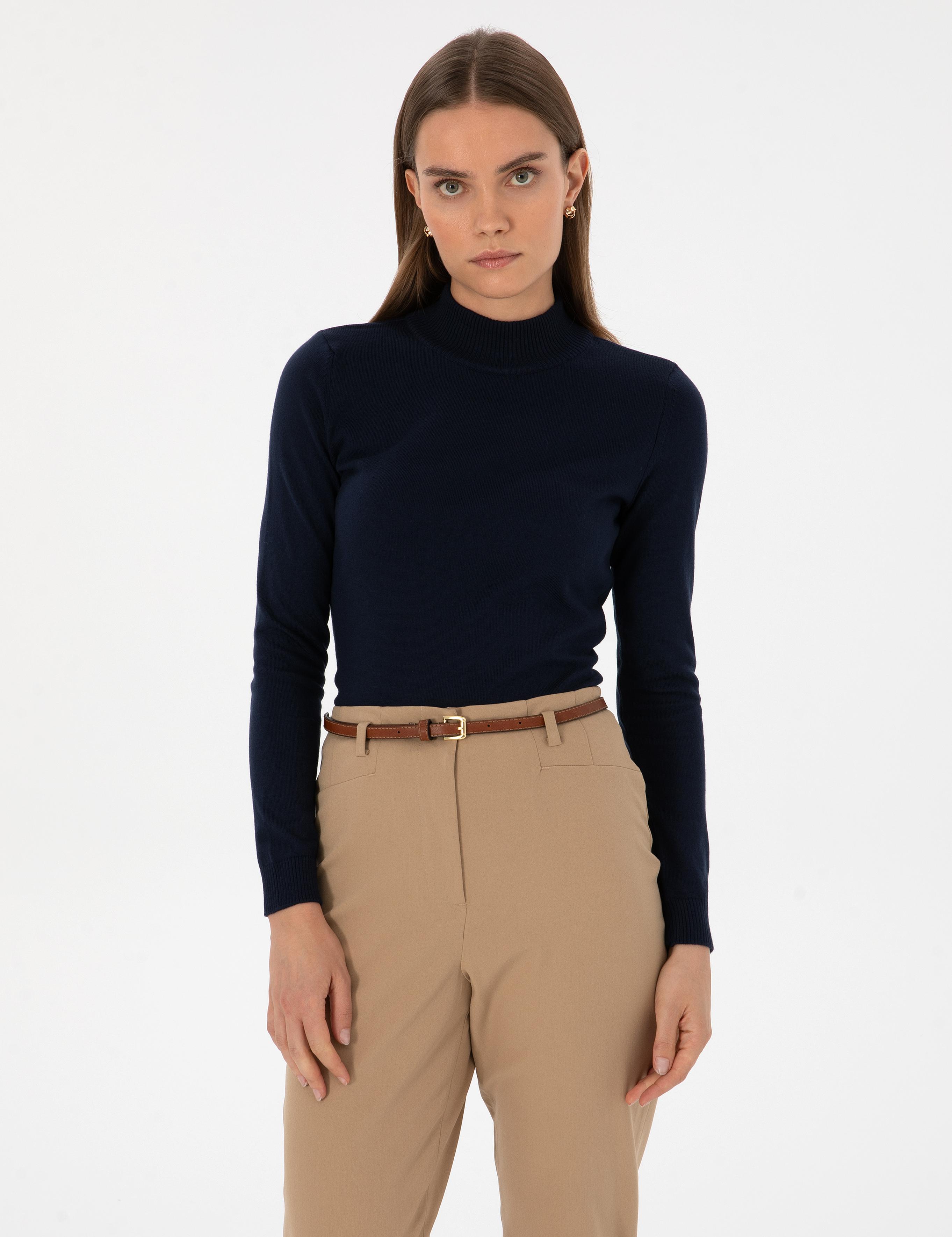 Lacivert Slim Fit Yarım Balıkçı Yaka Basic Kazak