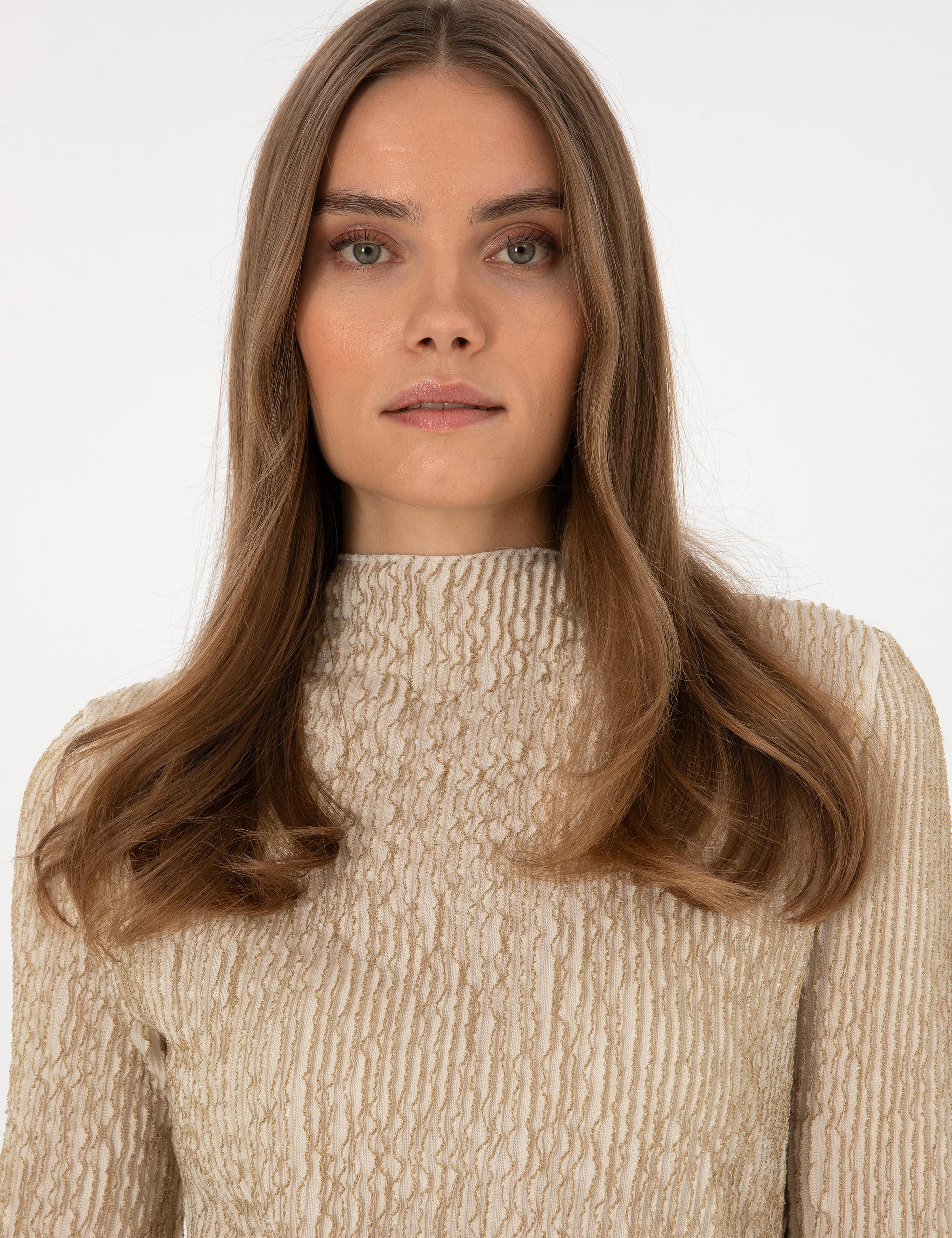 Krem Slim Fit Örme Bluz