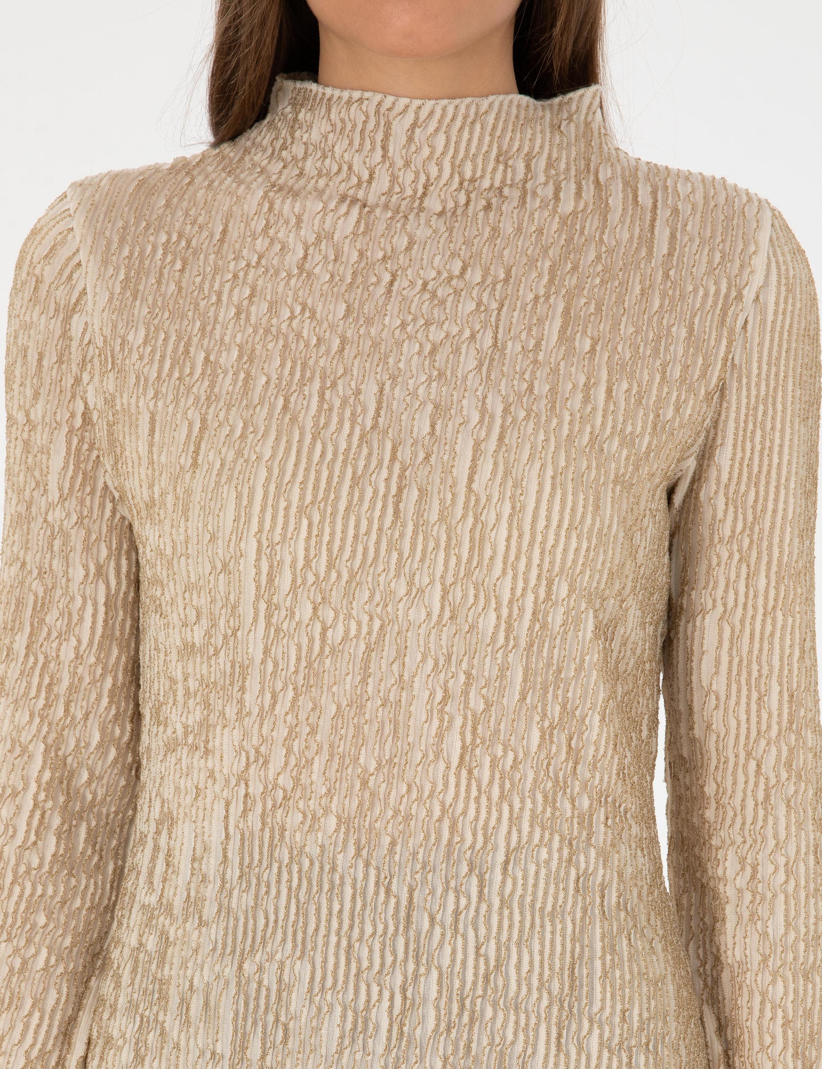 Krem Slim Fit Örme Bluz