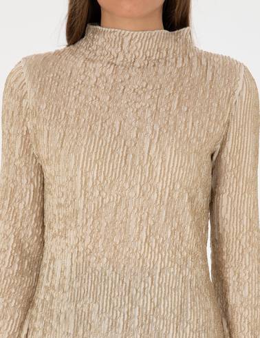 Krem Slim Fit Örme Bluz