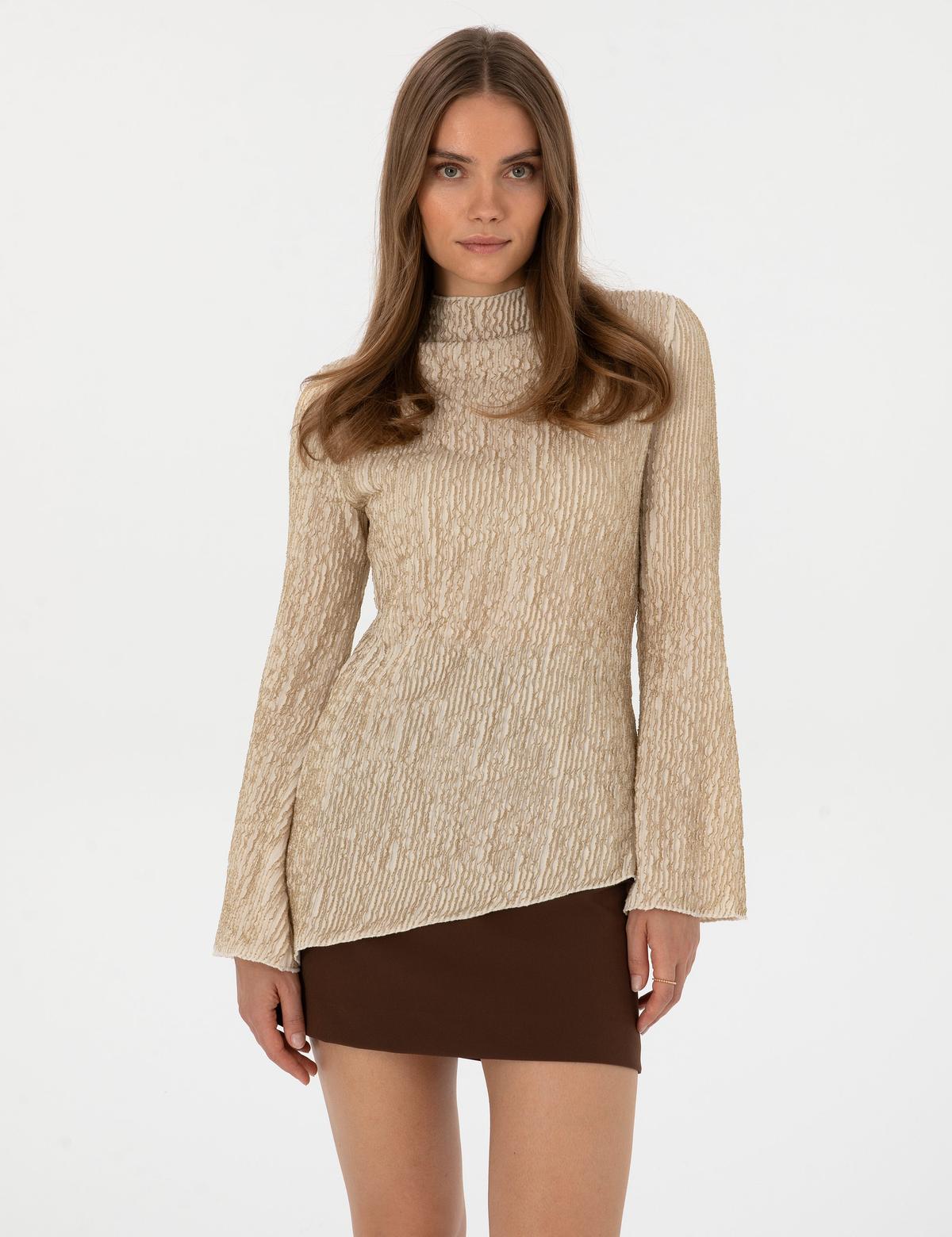 Krem Slim Fit Örme Bluz - 50309173012