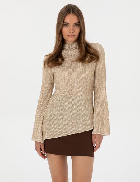 Krem Slim Fit Örme Bluz - 50309173012