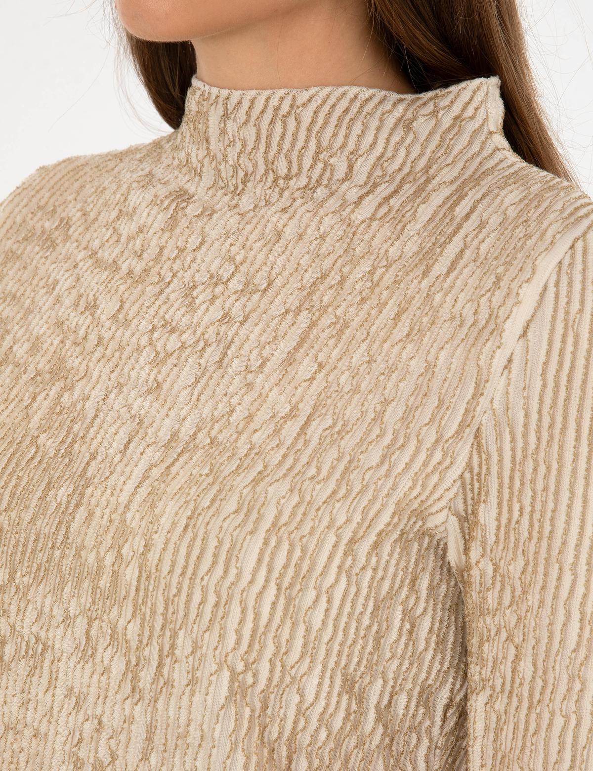 Krem Slim Fit Örme Bluz - 50309173012