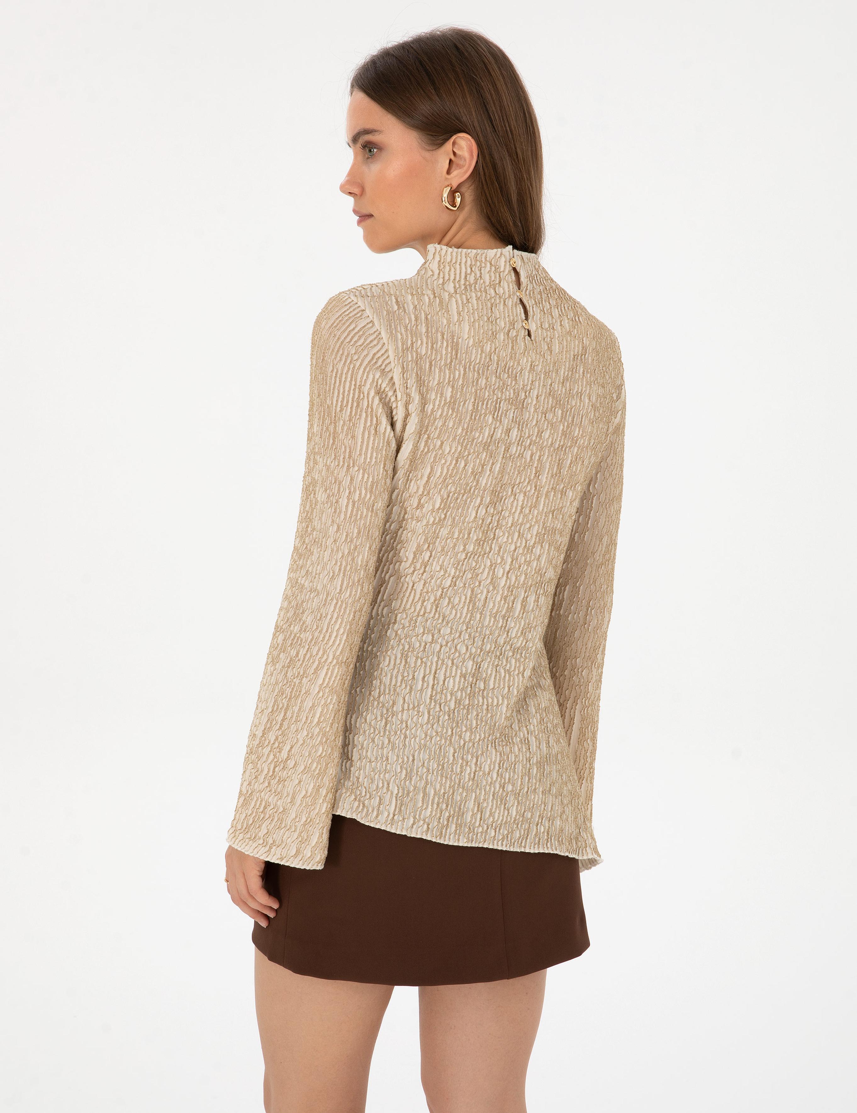 Krem Slim Fit Örme Bluz