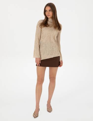 Krem Slim Fit Örme Bluz