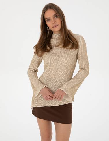 Krem Slim Fit Örme Bluz