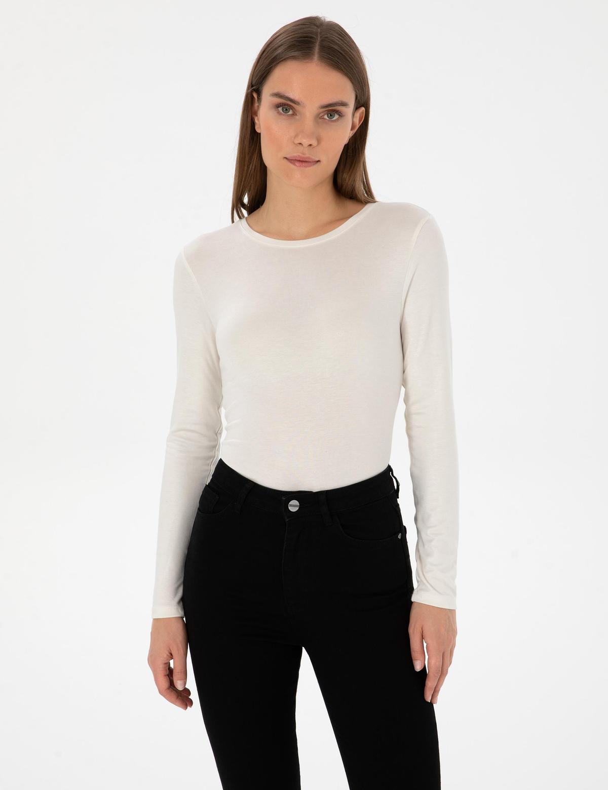 Ekru Slim Fit Örme Bluz