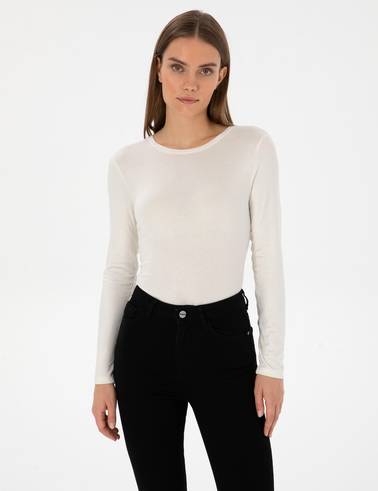 Ekru Slim Fit Örme Bluz