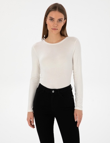 Ekru Slim Fit Örme Bluz