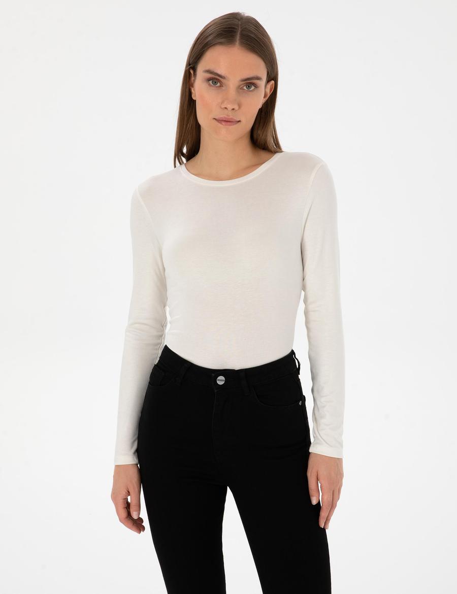 Ekru Slim Fit Örme Bluz