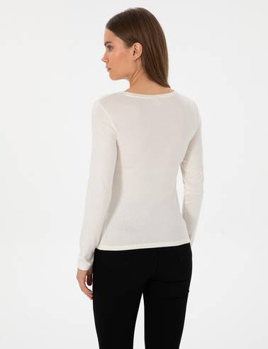 Ekru Slim Fit Örme Bluz