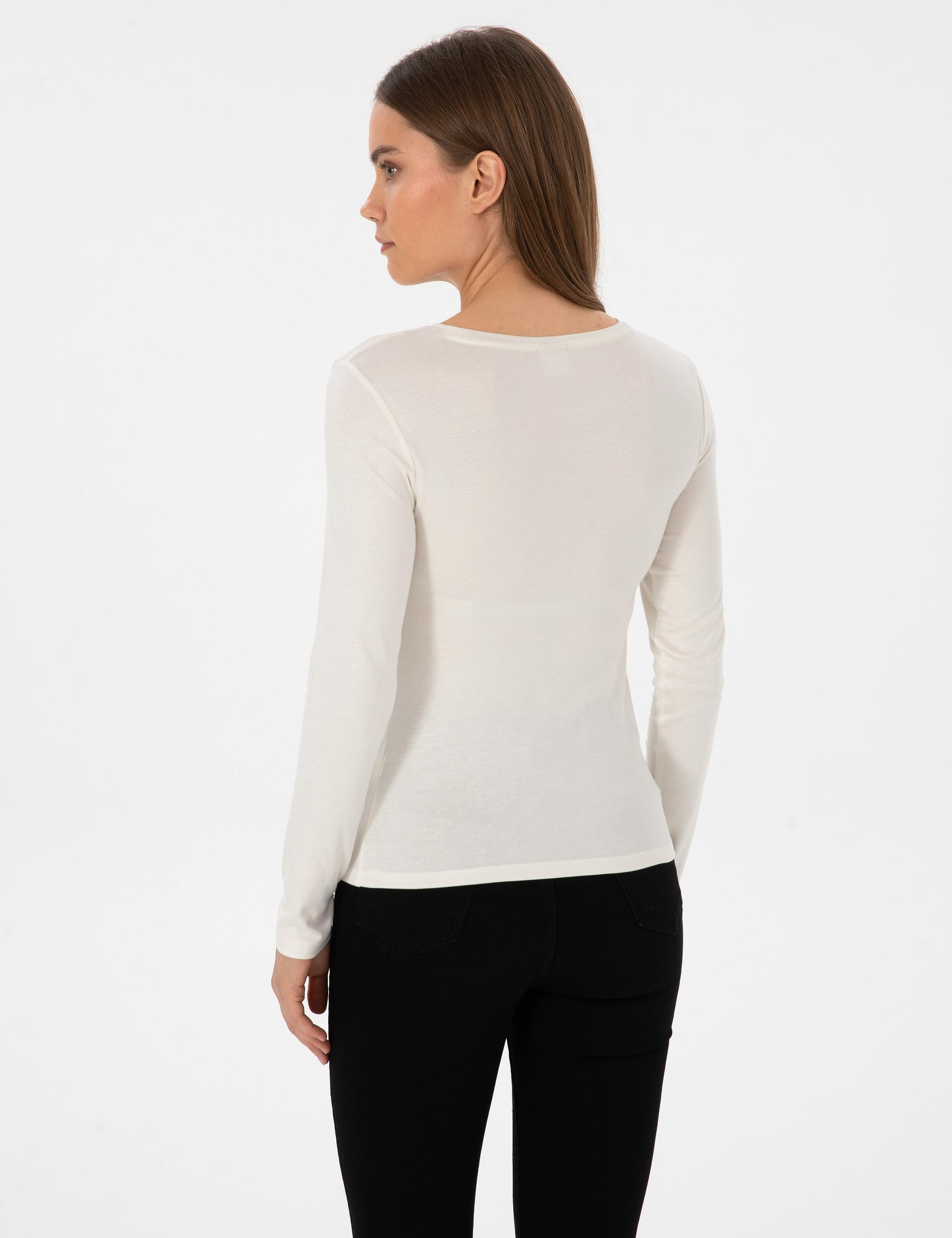 Ekru Slim Fit Örme Bluz - Image 5
