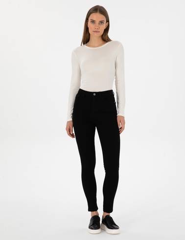 Ekru Slim Fit Örme Bluz