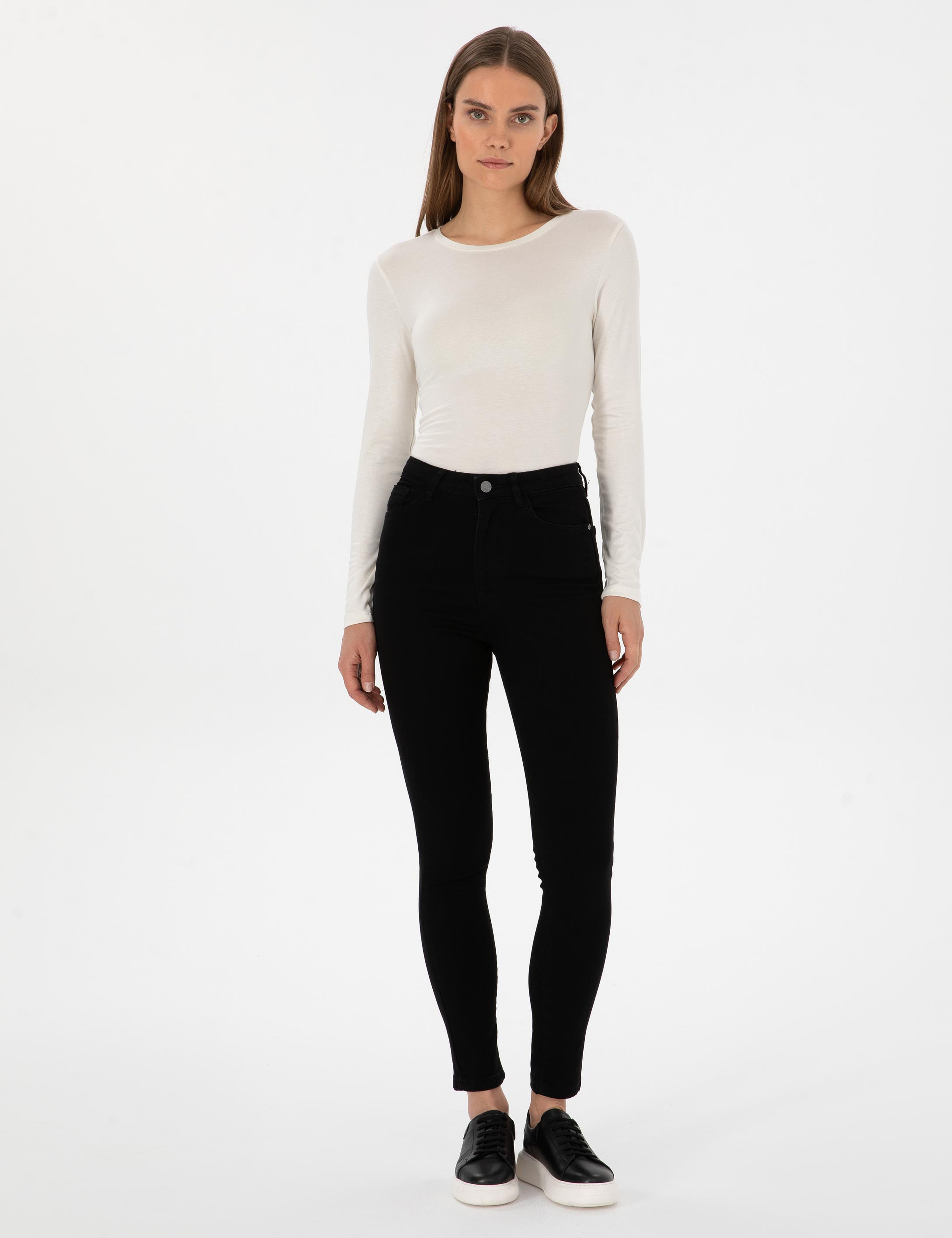 Ekru Slim Fit Örme Bluz - Image 4