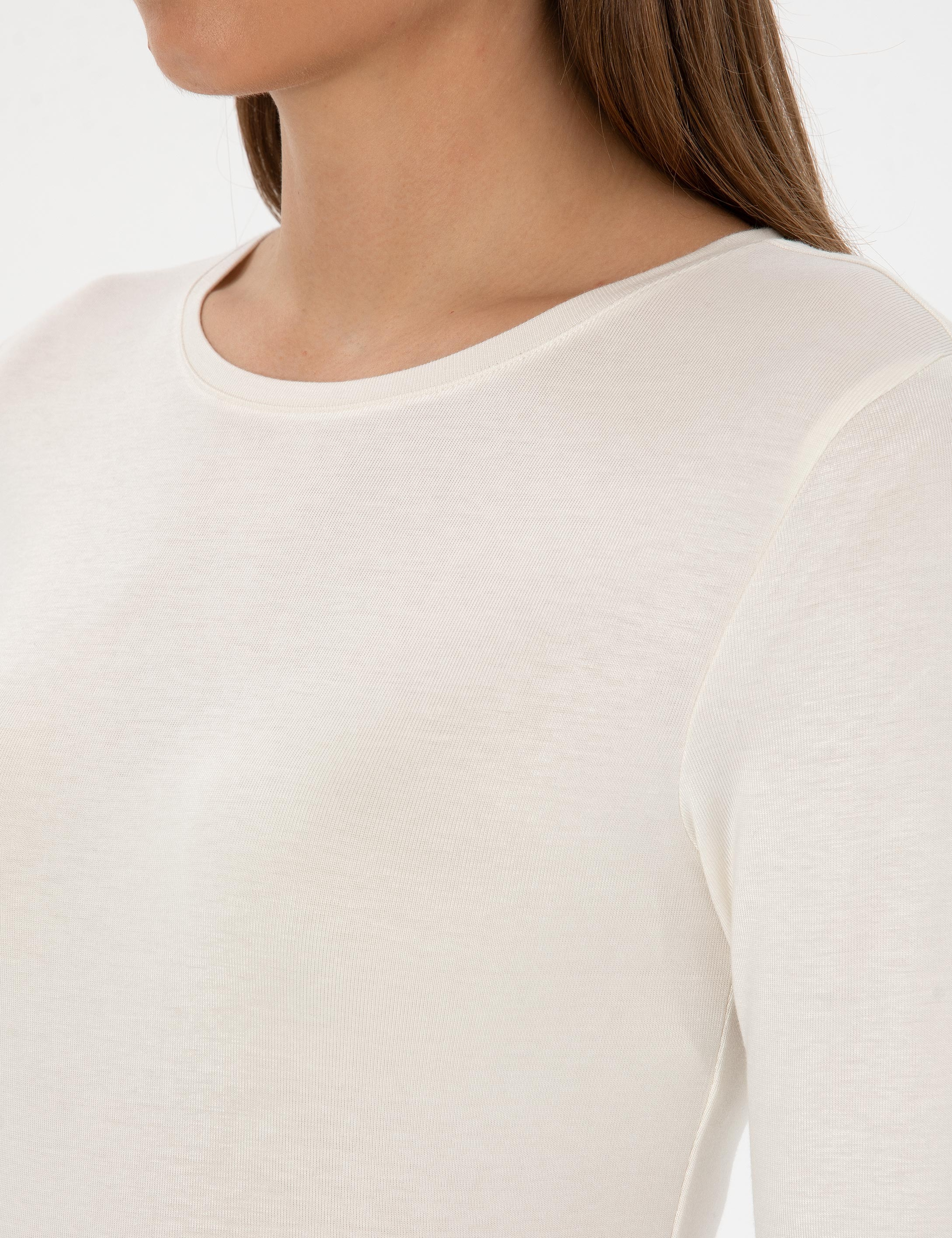 Ekru Slim Fit Örme Bluz