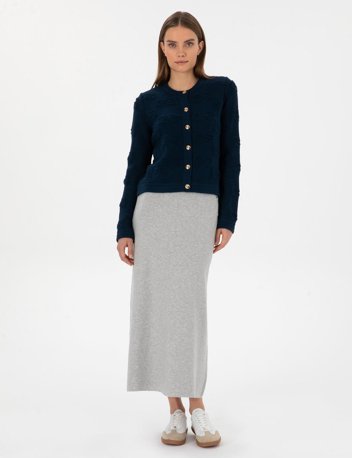 Gri Melanj A Kesim Triko Etek