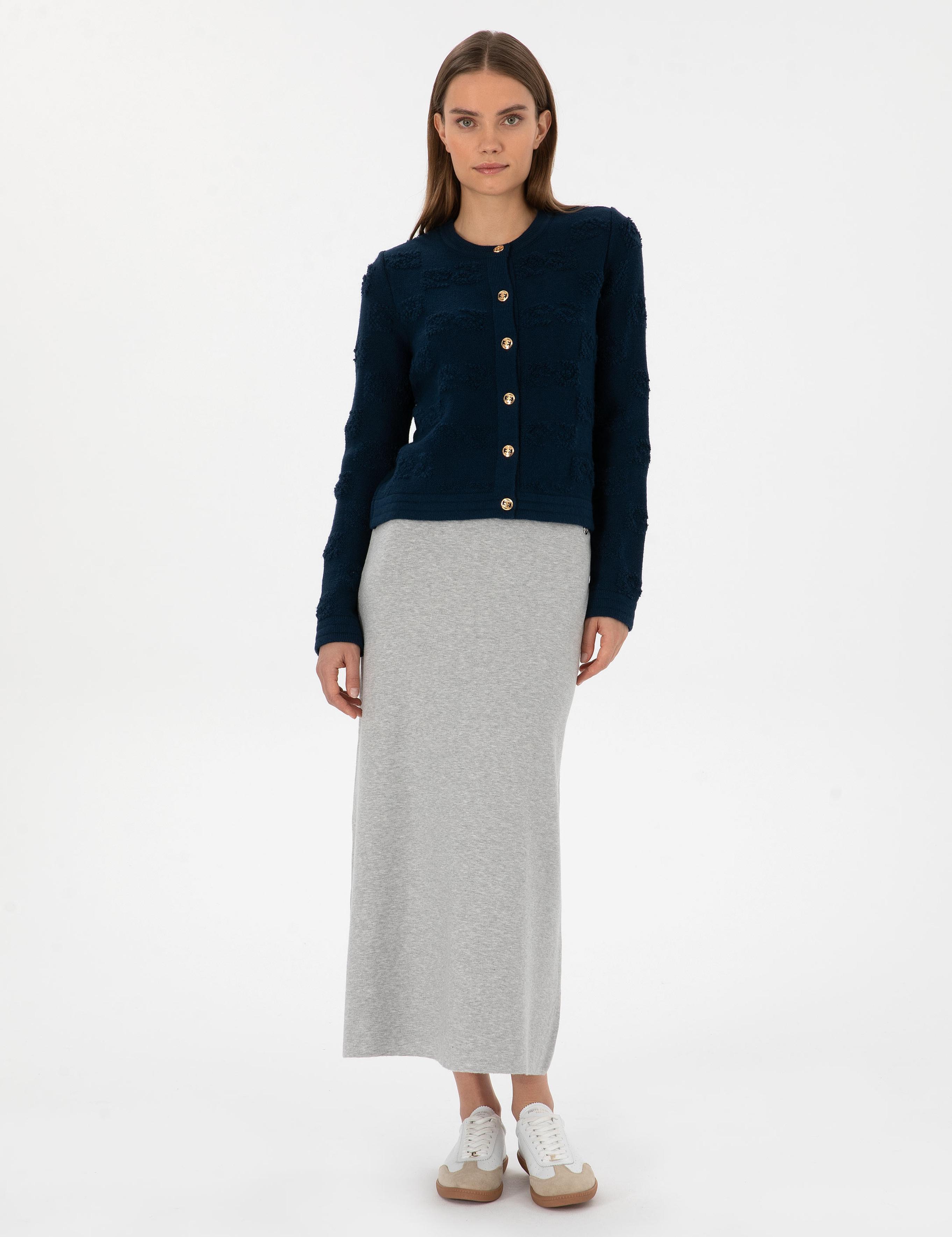 Gri Melanj A Kesim Triko Etek