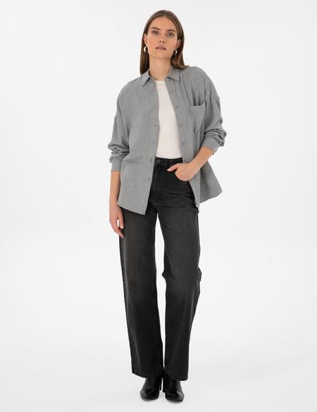 Gri Oversize Uzun Kollu Gömlek - 50313653002