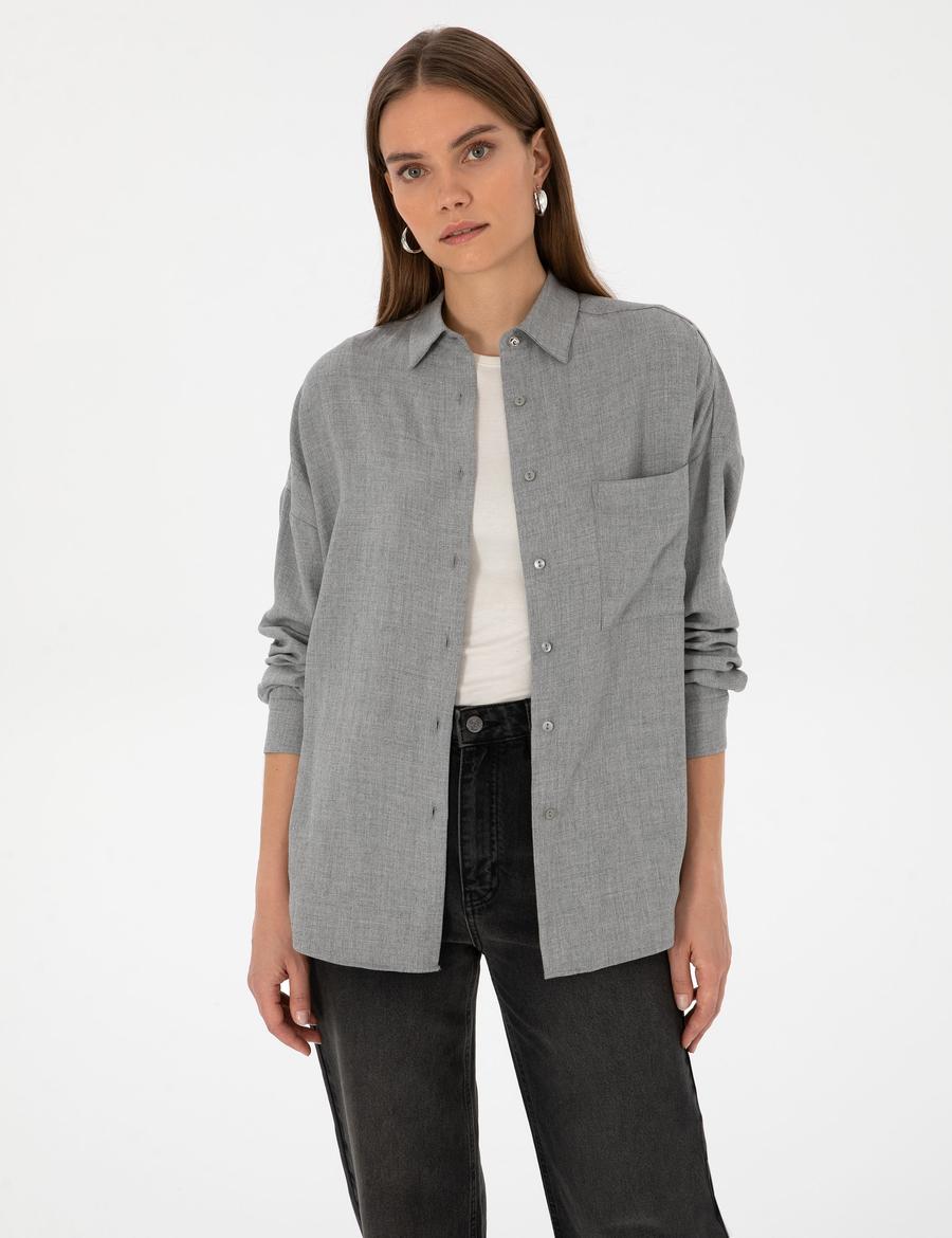 Gri Oversize Uzun Kollu Gömlek