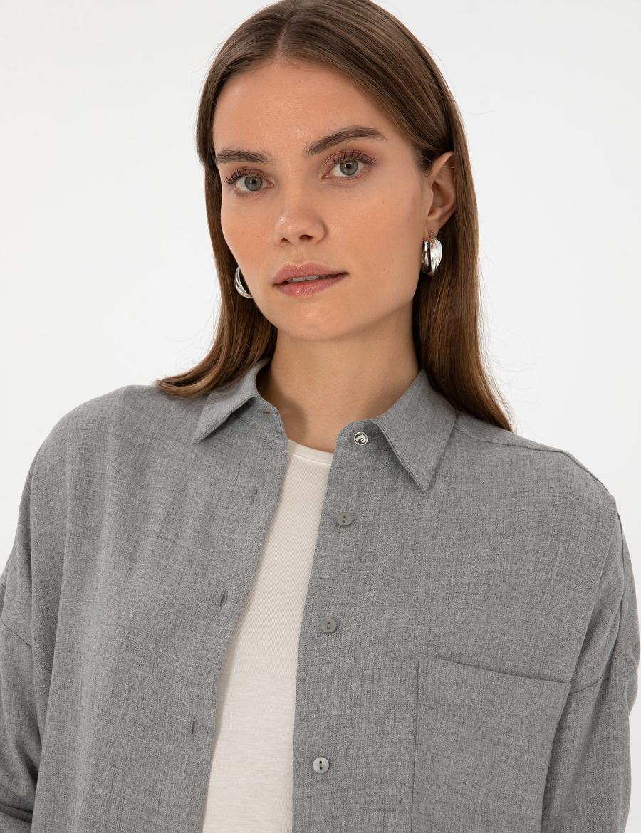 Gri Oversize Uzun Kollu Gömlek