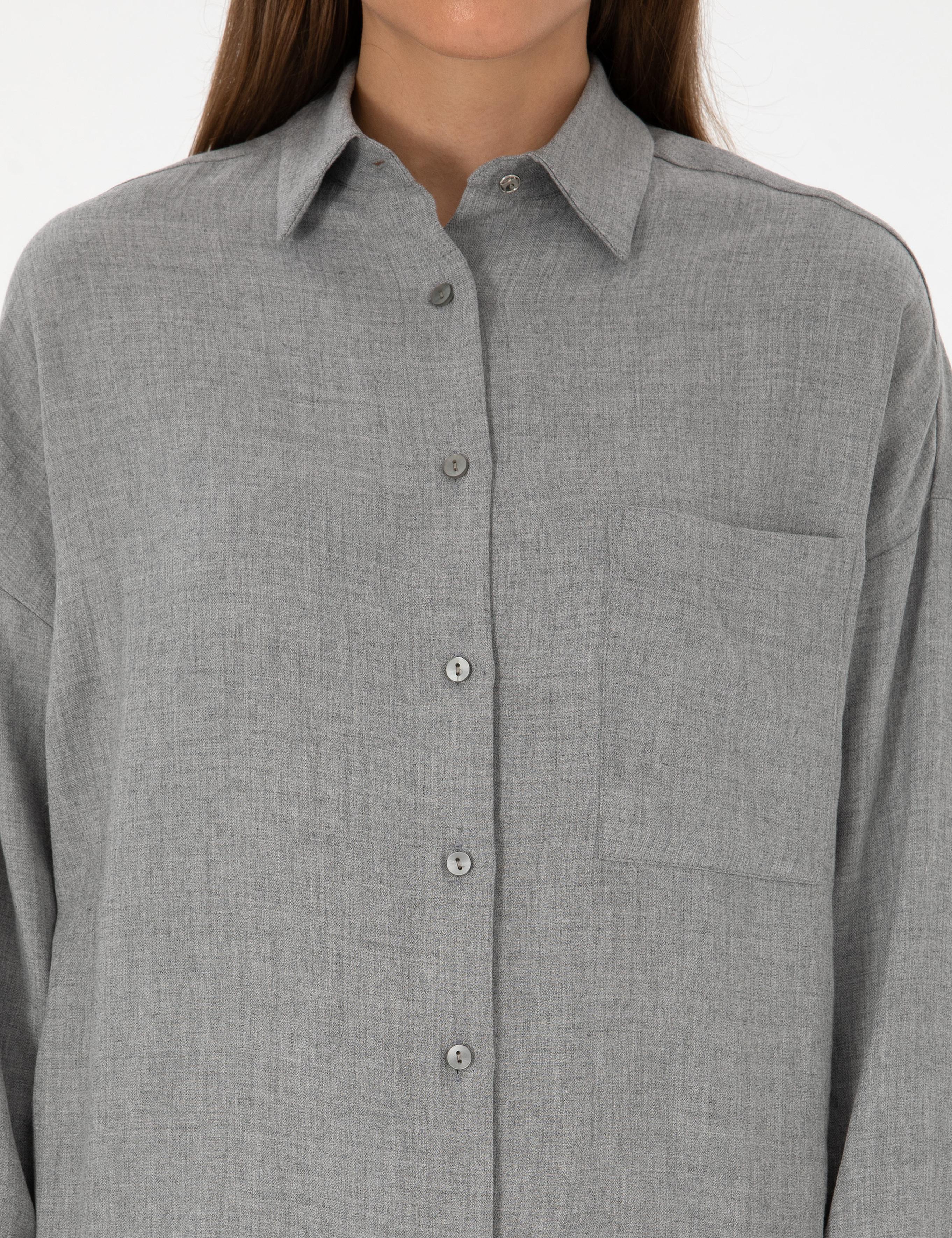 Gri Oversize Uzun Kollu Gömlek