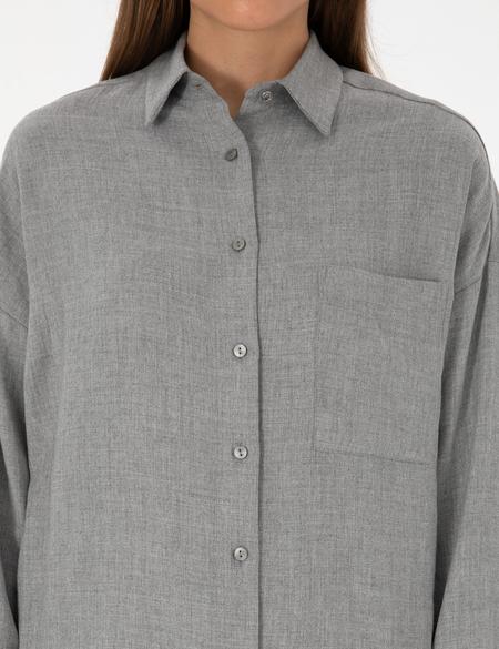 Gri Oversize Uzun Kollu Gömlek - 50313653002