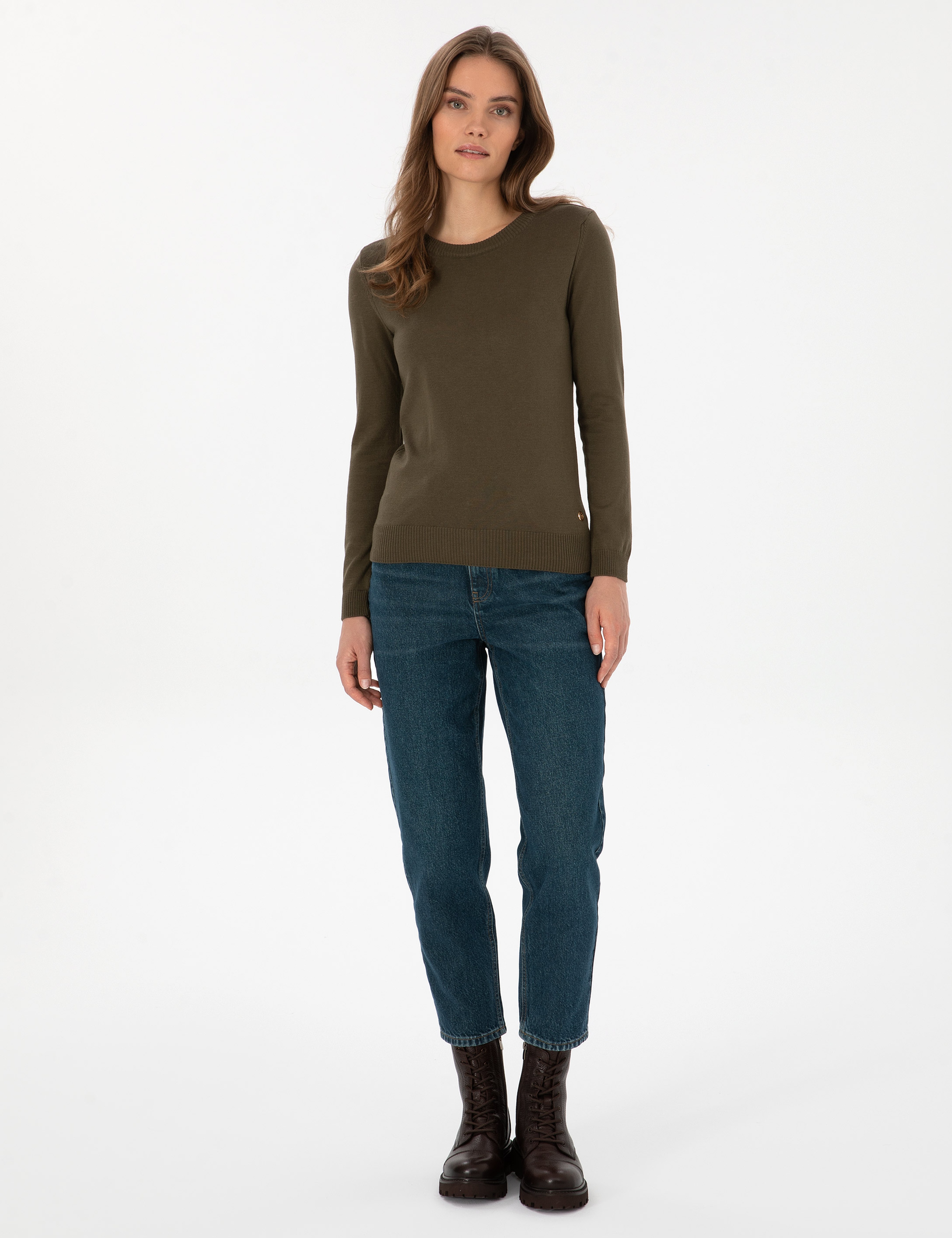 Haki Slim Fit Bisiklet Yaka Basic Kazak - Image 4