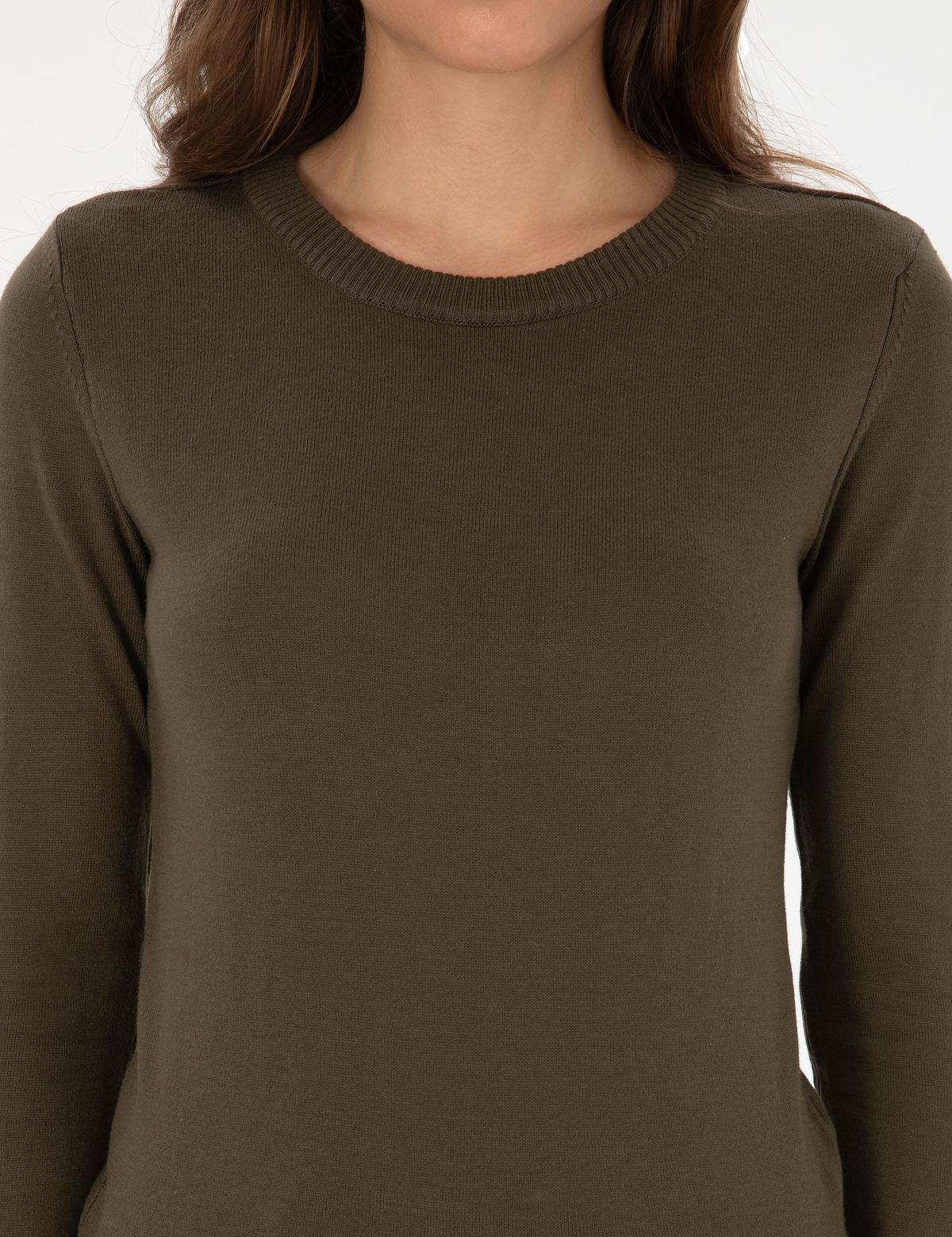 Haki Slim Fit Bisiklet Yaka Basic Kazak - 50315758056