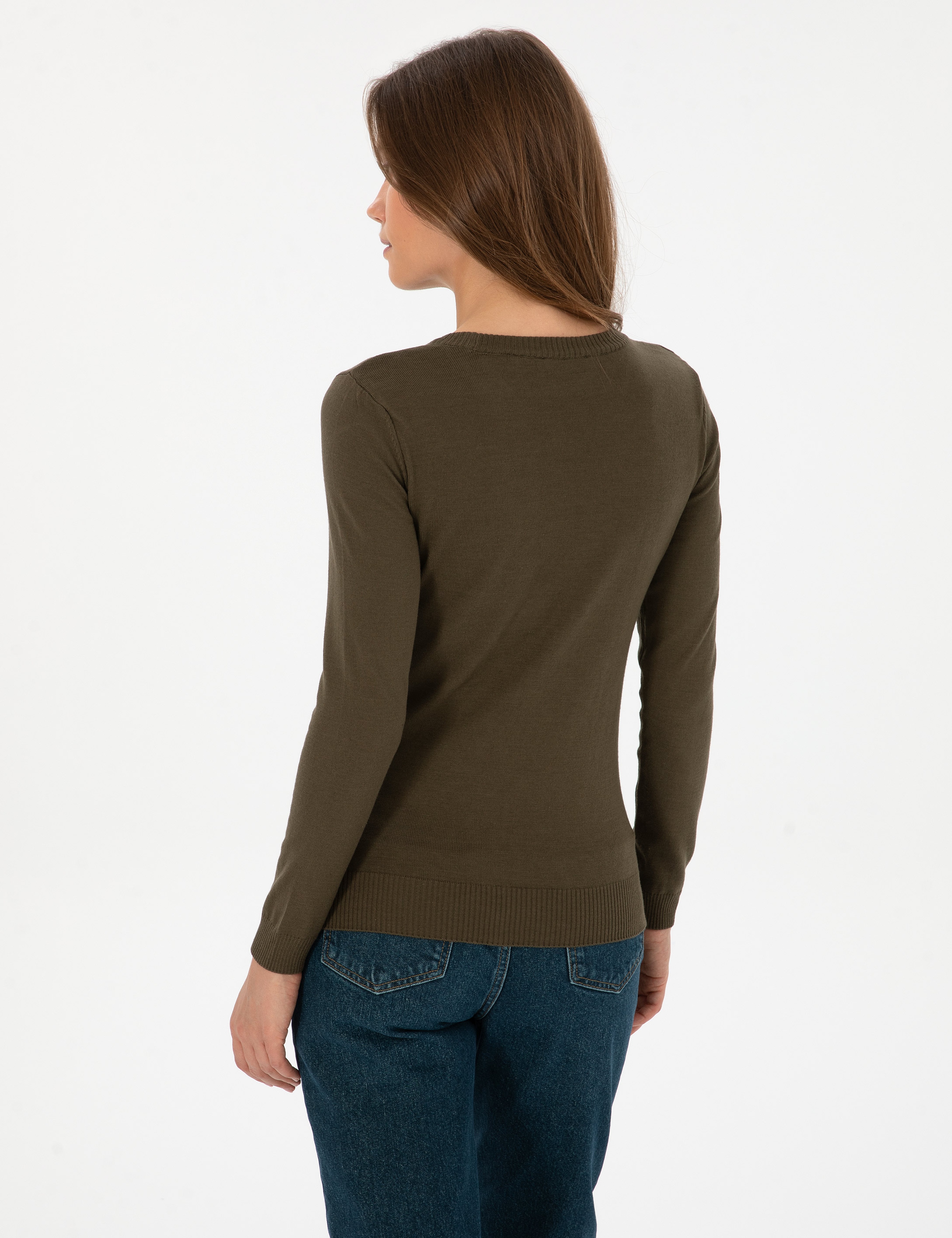 Haki Slim Fit Bisiklet Yaka Basic Kazak - Image 5