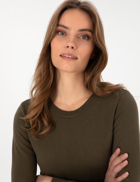 Haki Slim Fit Bisiklet Yaka Basic Kazak - 50315758056