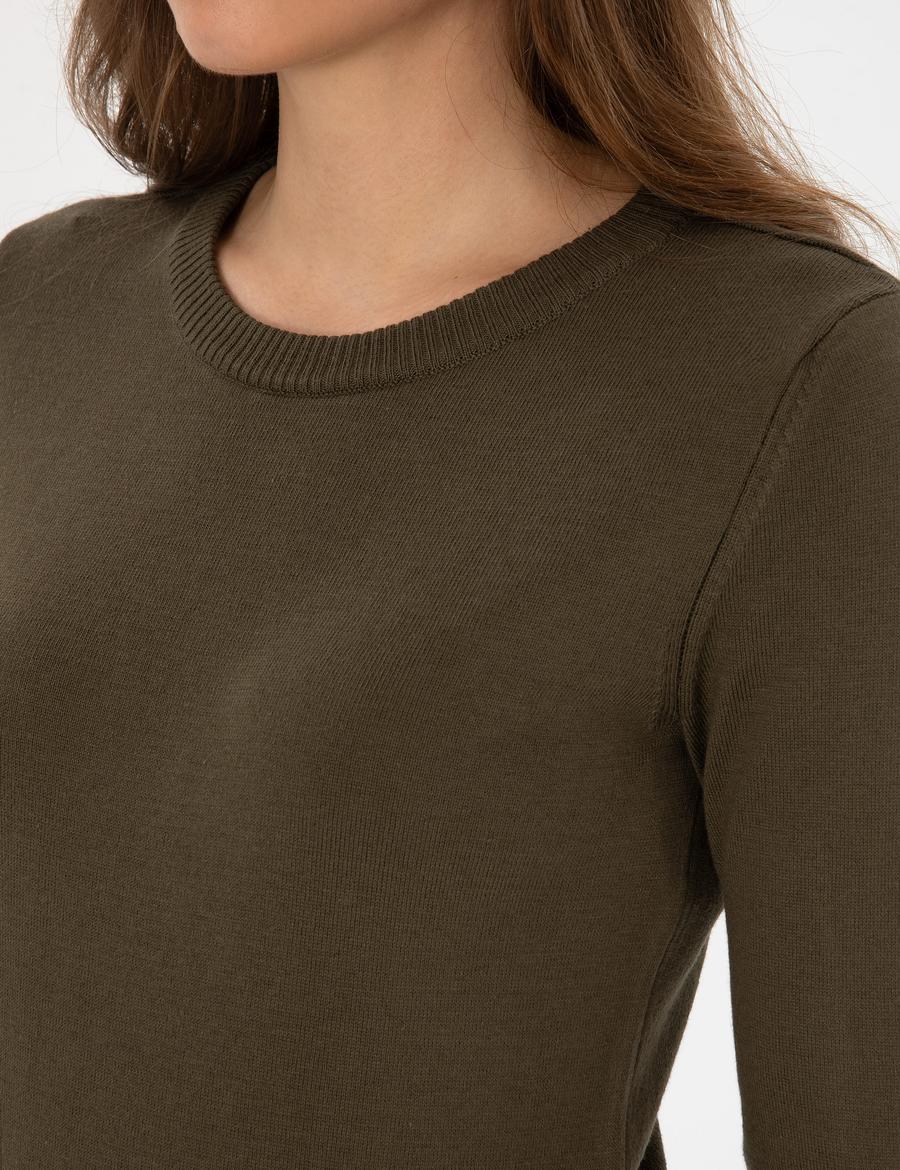 Haki Slim Fit Bisiklet Yaka Basic Kazak