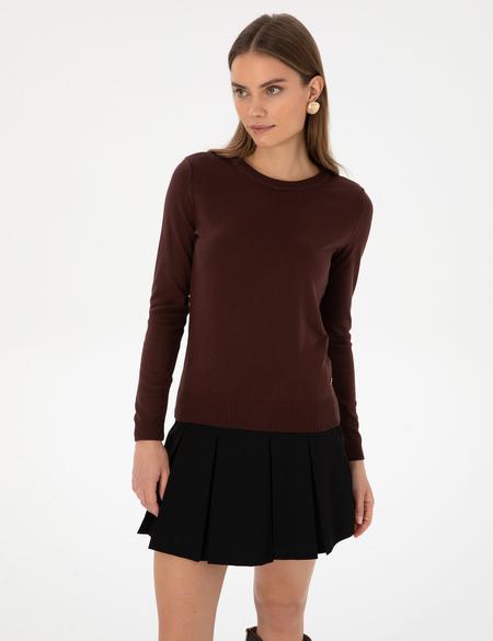 Kahverengi Slim Fit Bisiklet Yaka Basic Kazak - 50315758068