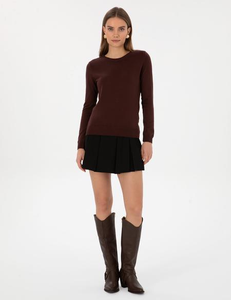 Kahverengi Slim Fit Bisiklet Yaka Basic Kazak - 50315758070