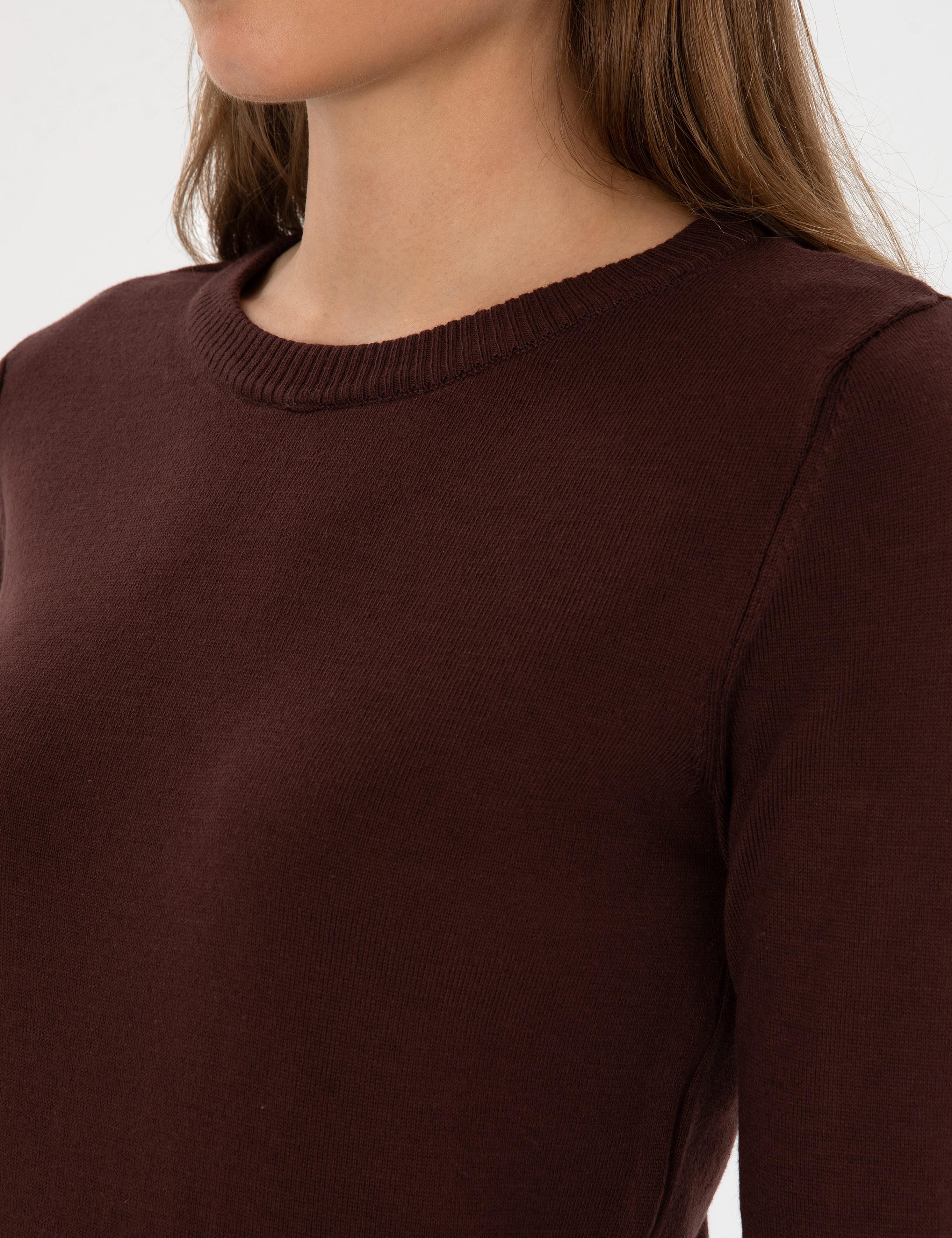 Kahverengi Slim Fit Bisiklet Yaka Basic Kazak