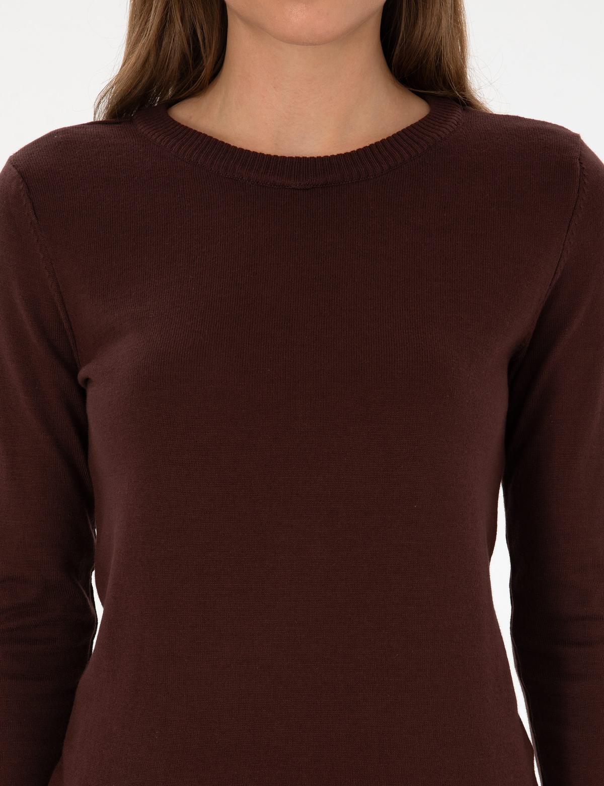 Kahverengi Slim Fit Bisiklet Yaka Basic Kazak - 50315758070