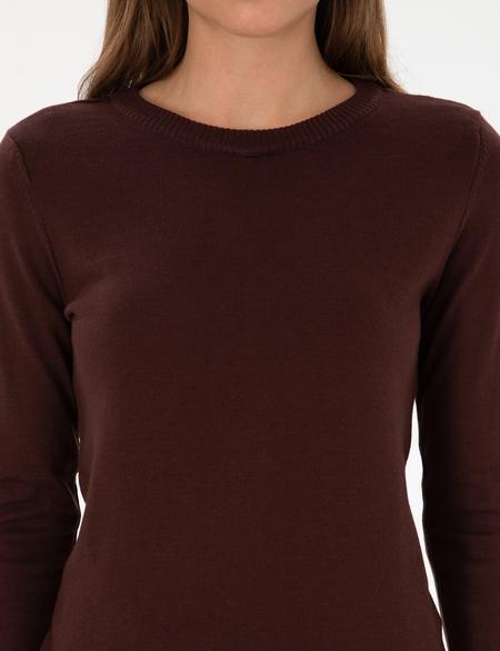 Kahverengi Slim Fit Bisiklet Yaka Basic Kazak - 50315758070