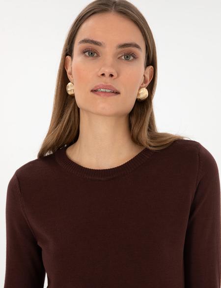 Kahverengi Slim Fit Bisiklet Yaka Basic Kazak - 50315758070