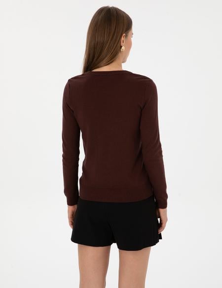 Kahverengi Slim Fit Bisiklet Yaka Basic Kazak - 50315758070