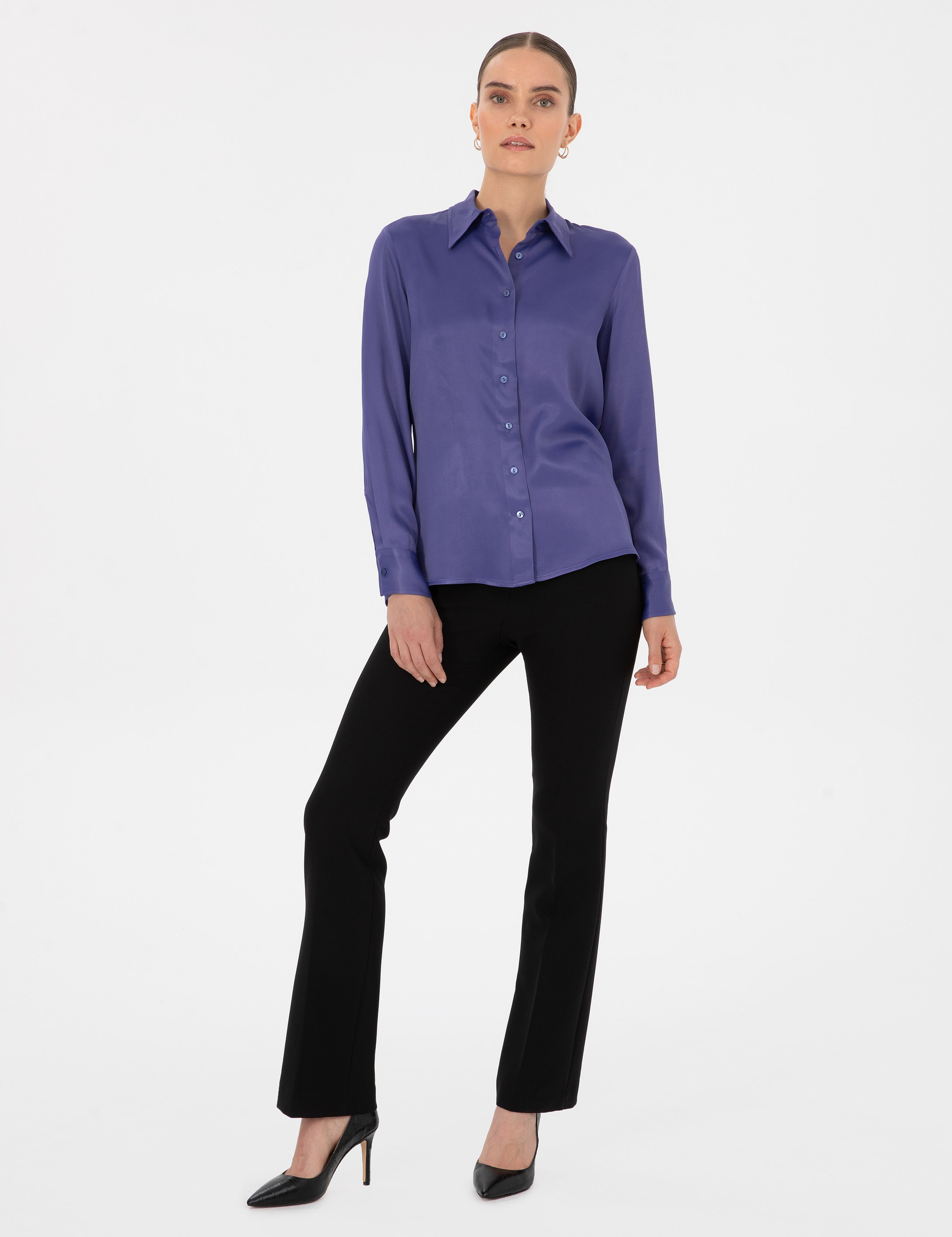 Mor Regular Fit Uzun Kollu Gömlek - Image 4