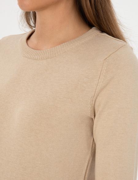 Bej Slim Fit Bisiklet Yaka Basic Kazak - 50315758057